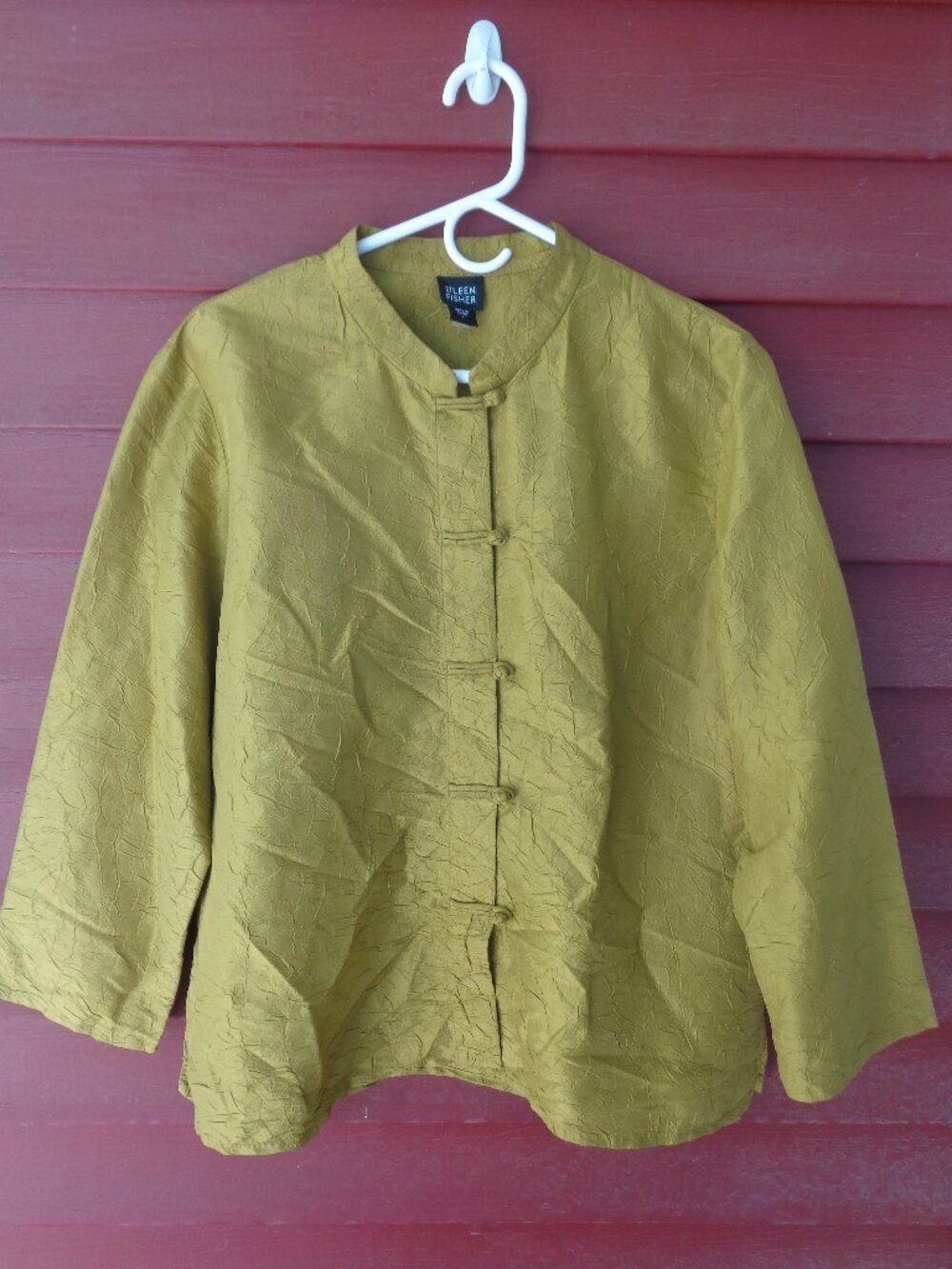 Eileen Fisher Chartreuse Asian Knot Jacket Shirt - L